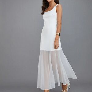 Commense White Asymmetrical Slip Dress Sleeveless Scoop Neck